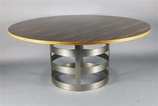 A contemporary macassar ebony veneered circular dining table, diameter 169.5cm